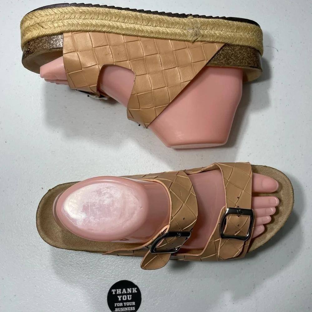 Wells Tan Quilted Double Strap Sandals Size SB-70